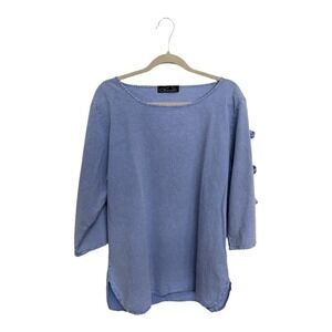 Giocam Chambray Knot Sleeve Long Sleeve Cut Out Tunic Size Medium Blue
